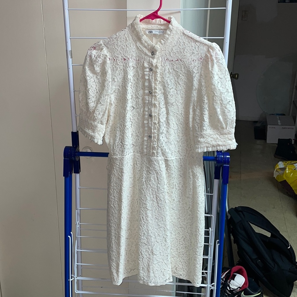 Zara Woman’s Lace Dress with Rhinestone buttons